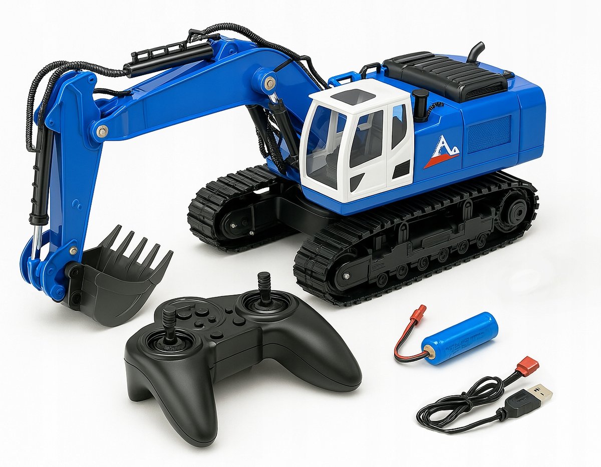 KOPARKA ZDALNIE STEROWANA RC NA PILOTA KALIWOER - METALOWA ŁYCHA AKUMULATOR (NIEBIESKA)