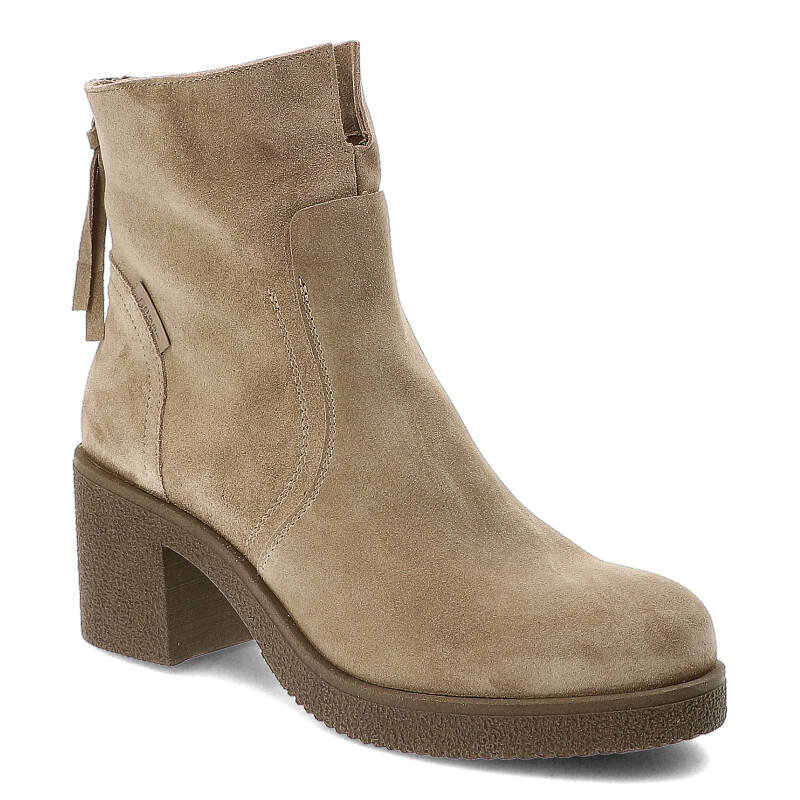 Beżowe Botki Nessi Damskie Obuwie Na Obcasie