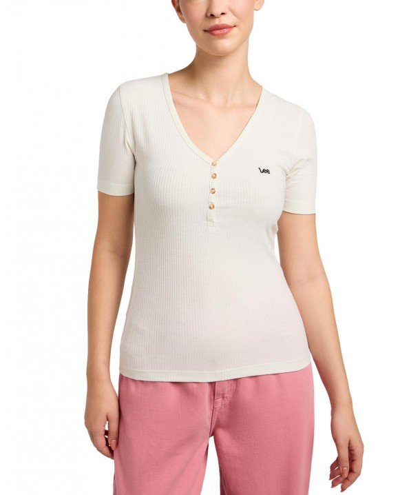 KOSZULKA T-SHIRT DAMSKI LEE 112333722 L44KIPNQSS HENLEY ECRU S