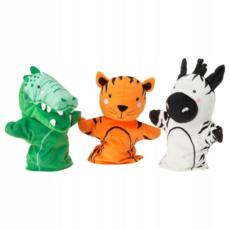 IKEA NATTHAGER KOMPLET zestaw pacynek TYGRYS ZEBRA KROKODYL