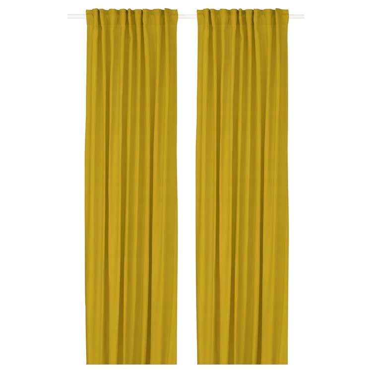 IKEA GINSTMOTT Zasłona 2 szt na taśmie żółty 145x300 cm Przyciemniająca