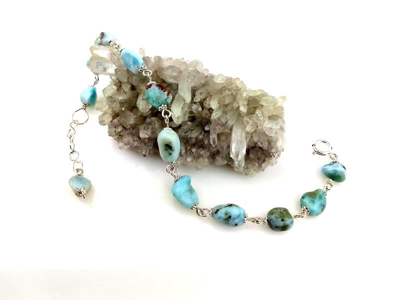 Larimar kamyki - bransoletka srebro Ag930, obwód od 18.5 do 21 cm, waga 11.2 grama, rękodzieło