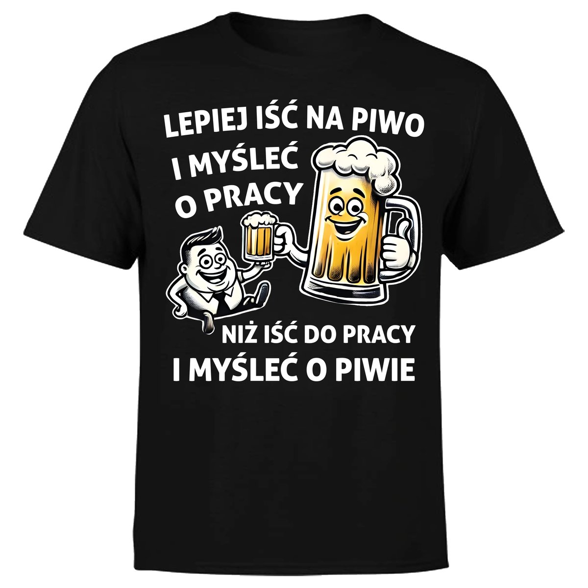 KOSZULKA MĘSKA Z NADRUKIEM NAPIS LEPIEJ IŚĆ NA P*WO PRACA PREZENT P*WO 5XL