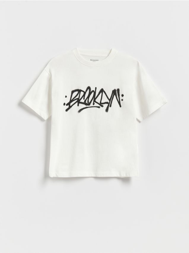 Reserved - Bawełniany t-shirt z nadrukiem - biały