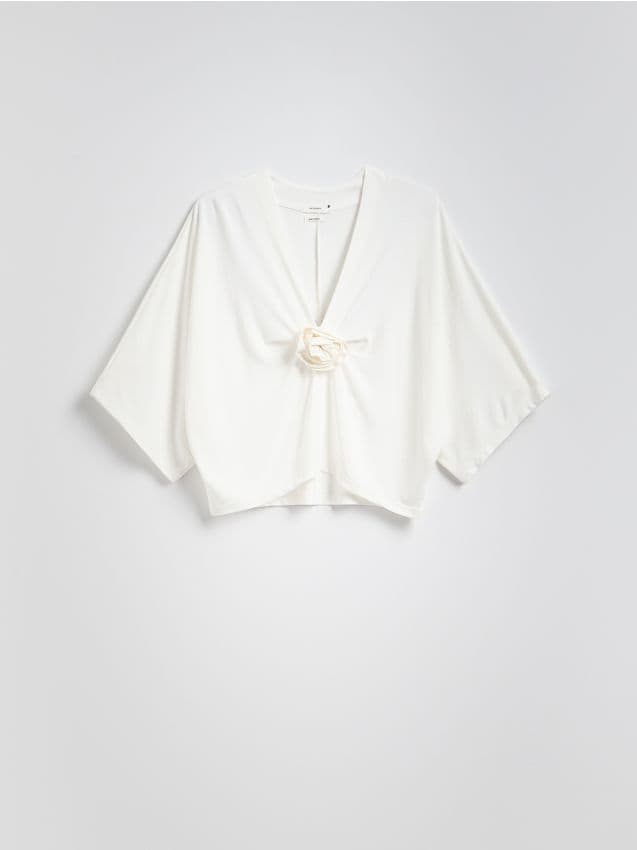 Reserved - Bluzka kimono z modalem - złamana biel