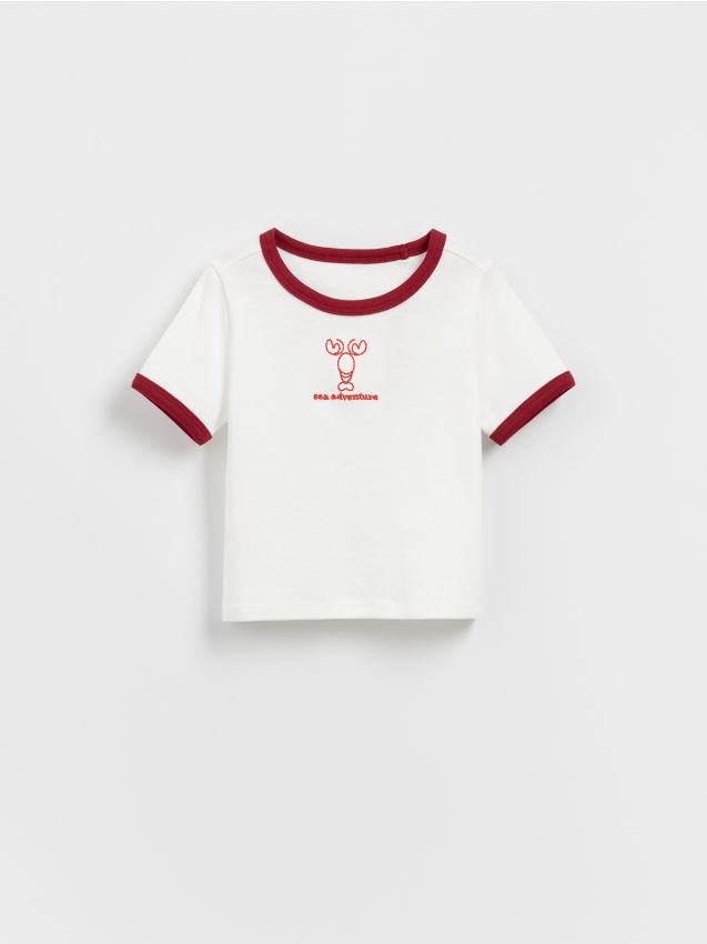 Reserved - T-shirt z haftem - czerwony