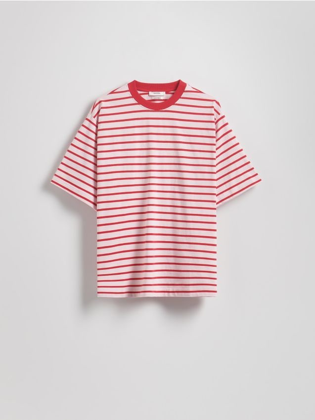 Reserved - Bawełniany t-shirt oversize - czerwony