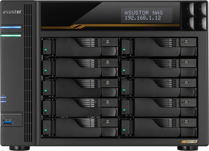Serwer plików Asustor LOCKERSTOR 10 Gen3 AS6810T 10-bay, AMD Ryzen V3C14 Cztery rdzenie 2.3GHz, 16G ECC DDR5, 4x M.2 PCIe NVMe, 2x 10 GbE, 2x 5 GbE