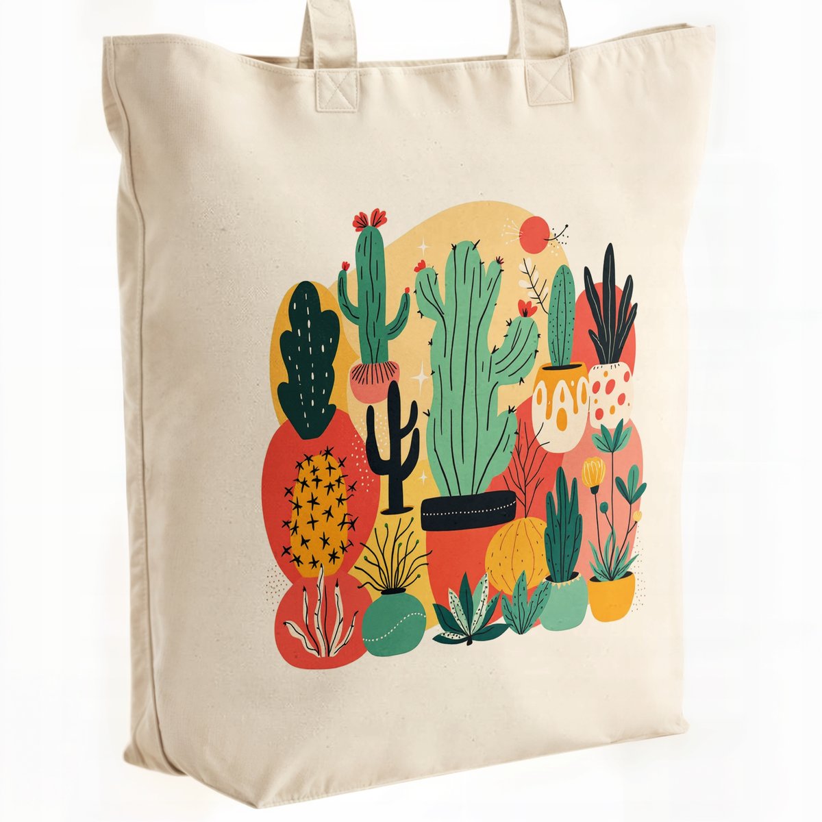 Torba bawełniana premium na zakupy Kaktus Motyw Roślin Abstrakcja Prezent