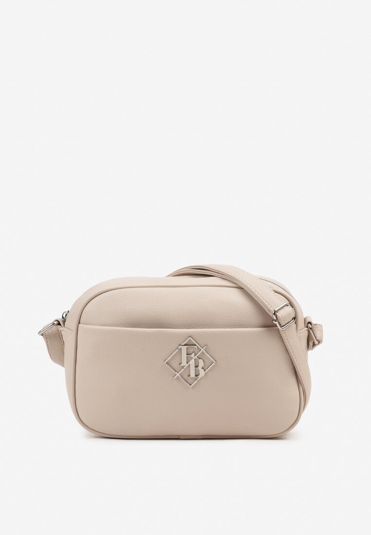 Ciemnobeżowa Torebka na Ramię z Metaliczną Ozdobą Naneloria