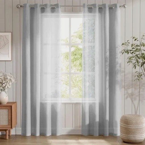 Eleganckie Lekkie Zasłony Tiulowe Szare Komplet 2x140x245 cm