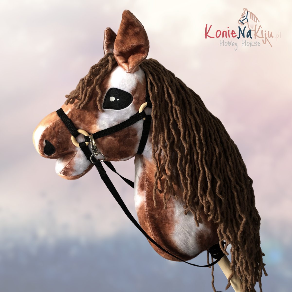 A3/A4 Hobby Horse Koń na kiju, Głowa konia, Dakota Srokaty biało - brązowy