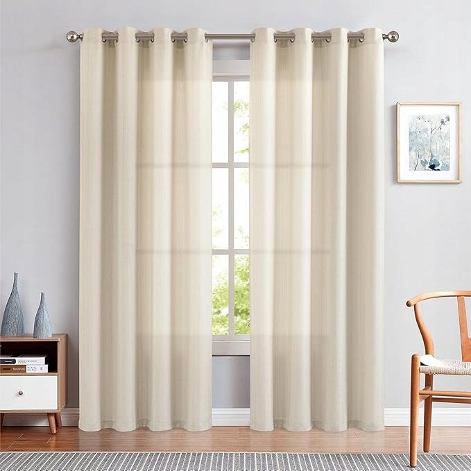 Eleganckie Lekkie Beżowe zasłony z teksturą lnu półprzezroczyste 130x245 cm