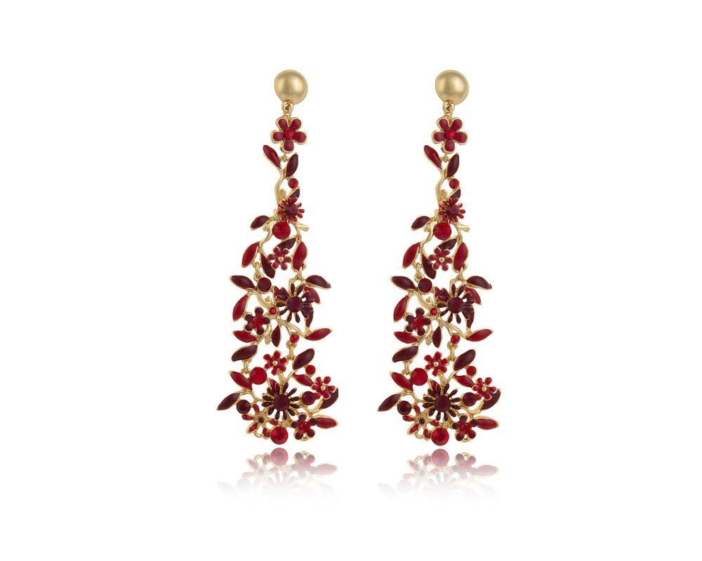 Pozłacane długie kolczyki z kwiatuszkami, ręcznie zdobione emalią i kryształkami Preciosa z kolekcji Blossom z kolekcji Blossom (P8157AU/1/CZ)