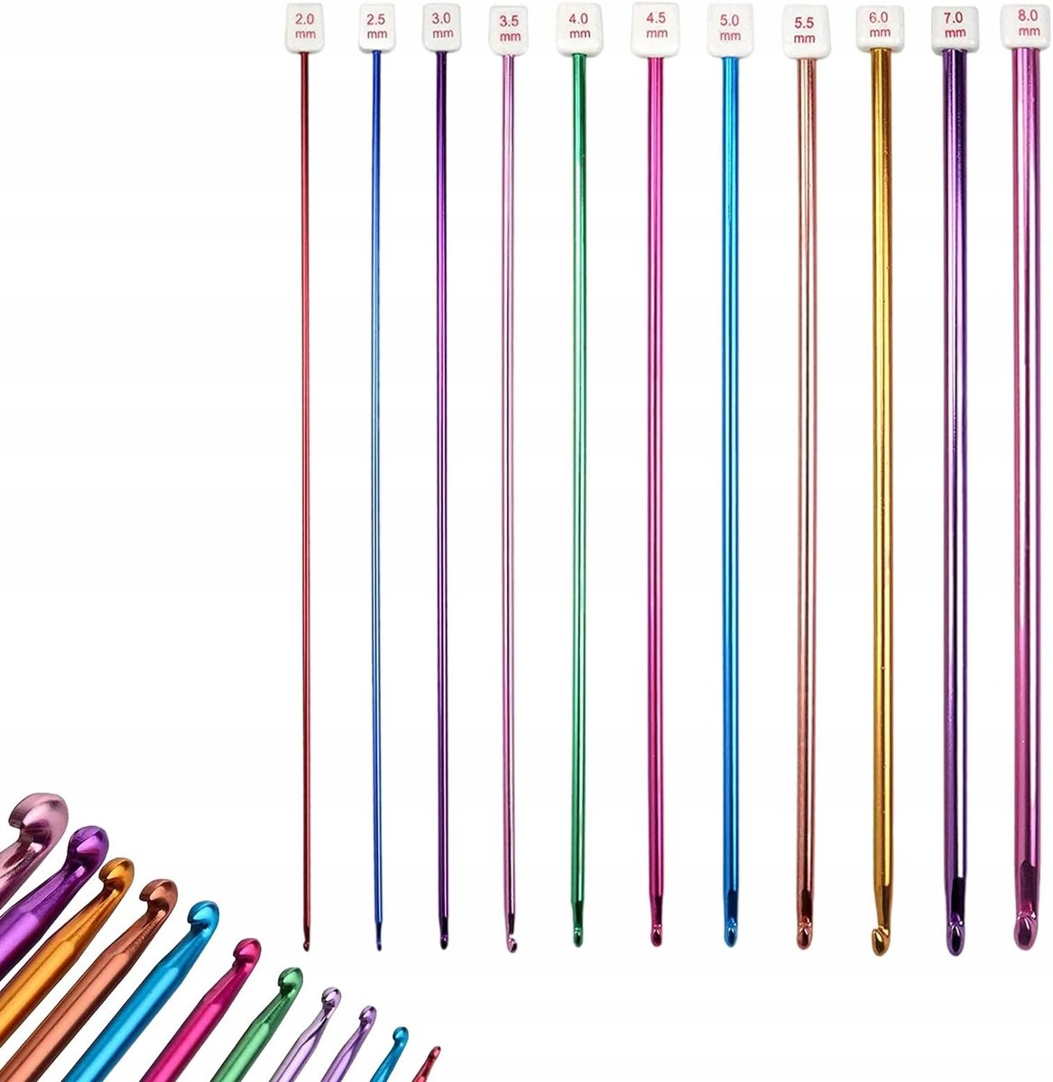 Zestaw 11 sztuk kolorowych aluminiowych szydełek tunezyjskich 27 cm