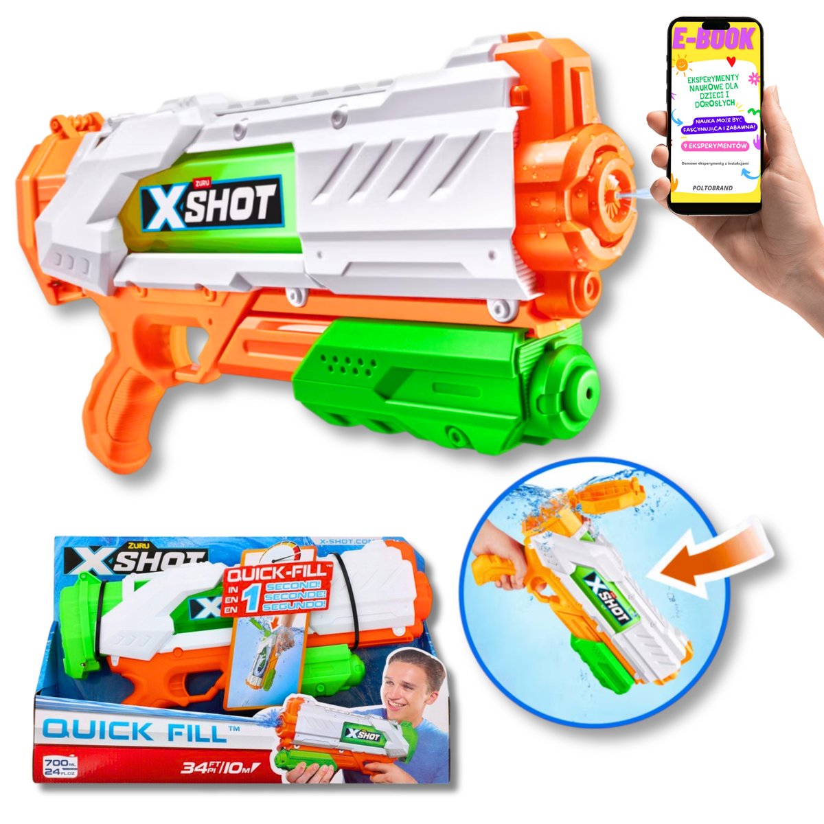 WYRZUTNIA WODNA PISTOLET NA WODĘ KARABIN WODNY ZABAWKA DO OGRODU PREZENT DLA SYNA + EBOOK
