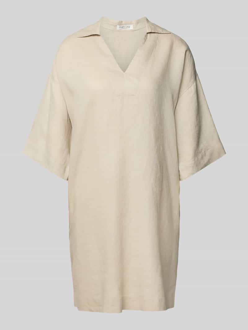 Sukienka lniana o długości do kolan z dekoltem w serek