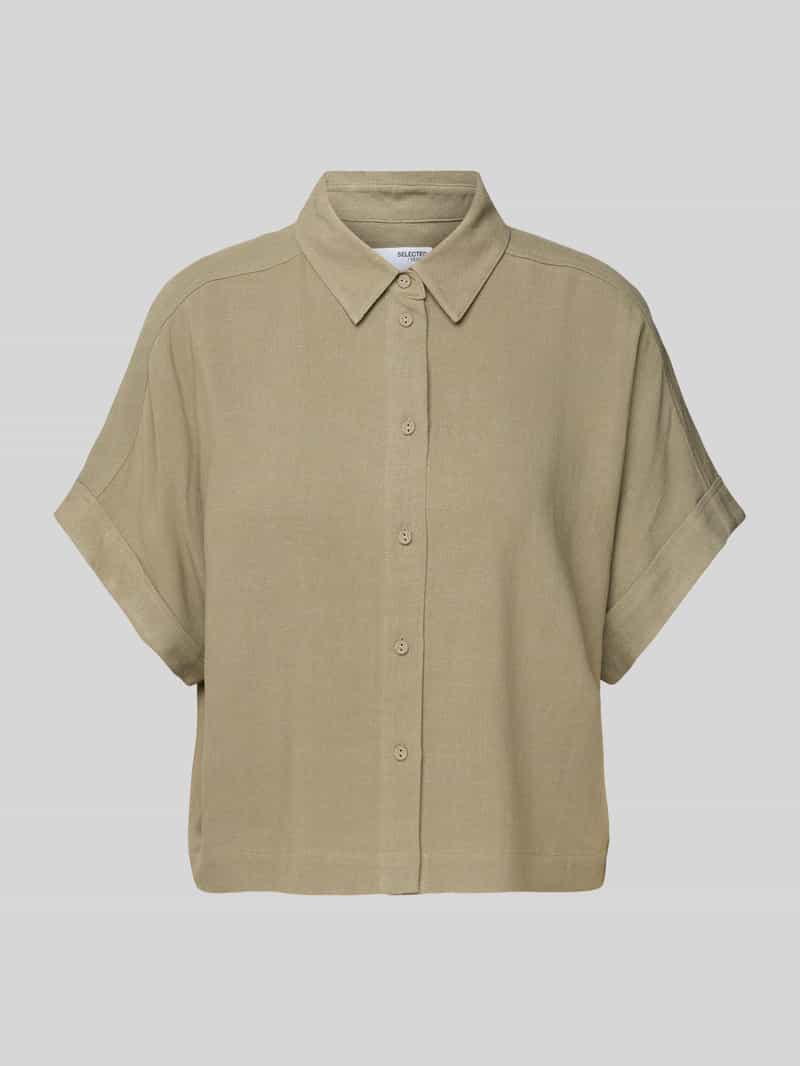 Bluzka o kroju relaxed fit z mieszanki wiskozy i lnu model ‘VIVA’