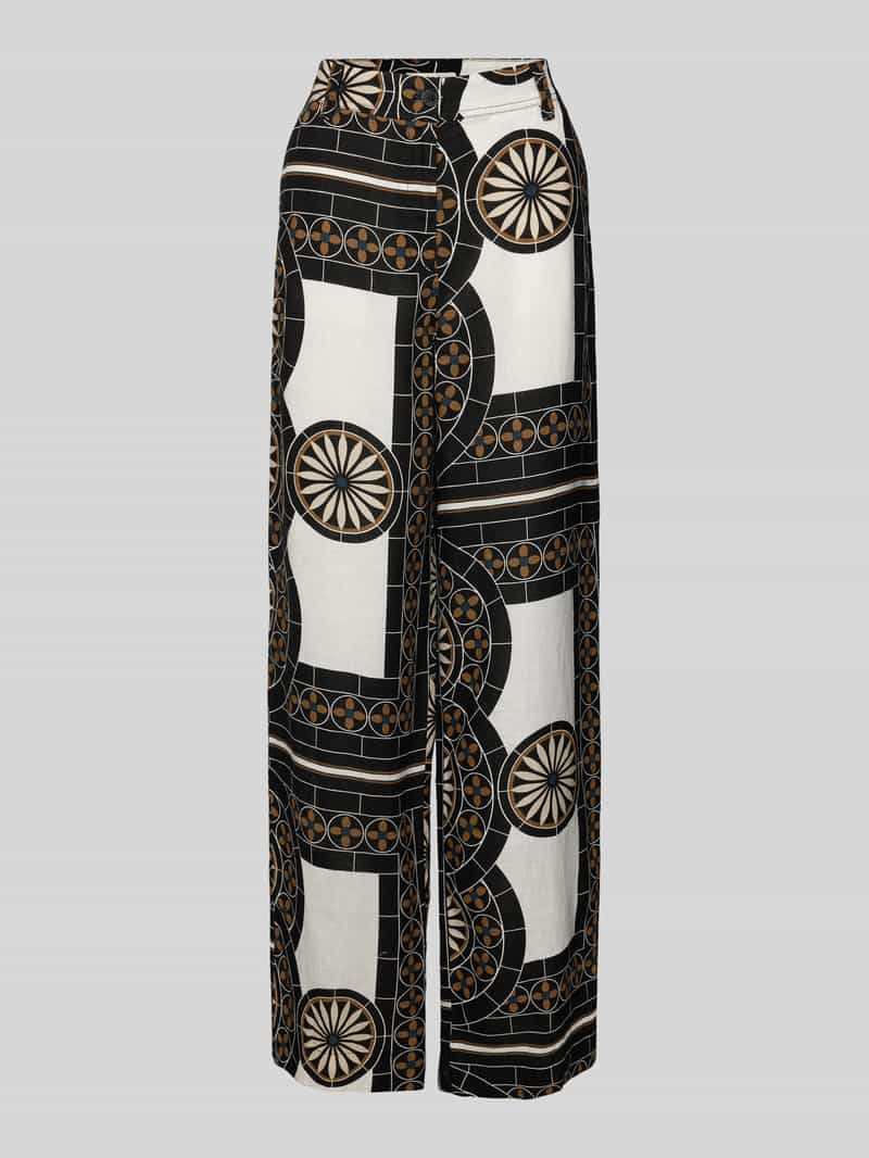 Spodnie lniane o luźnym kroju ze wzorem na całej powierzchni