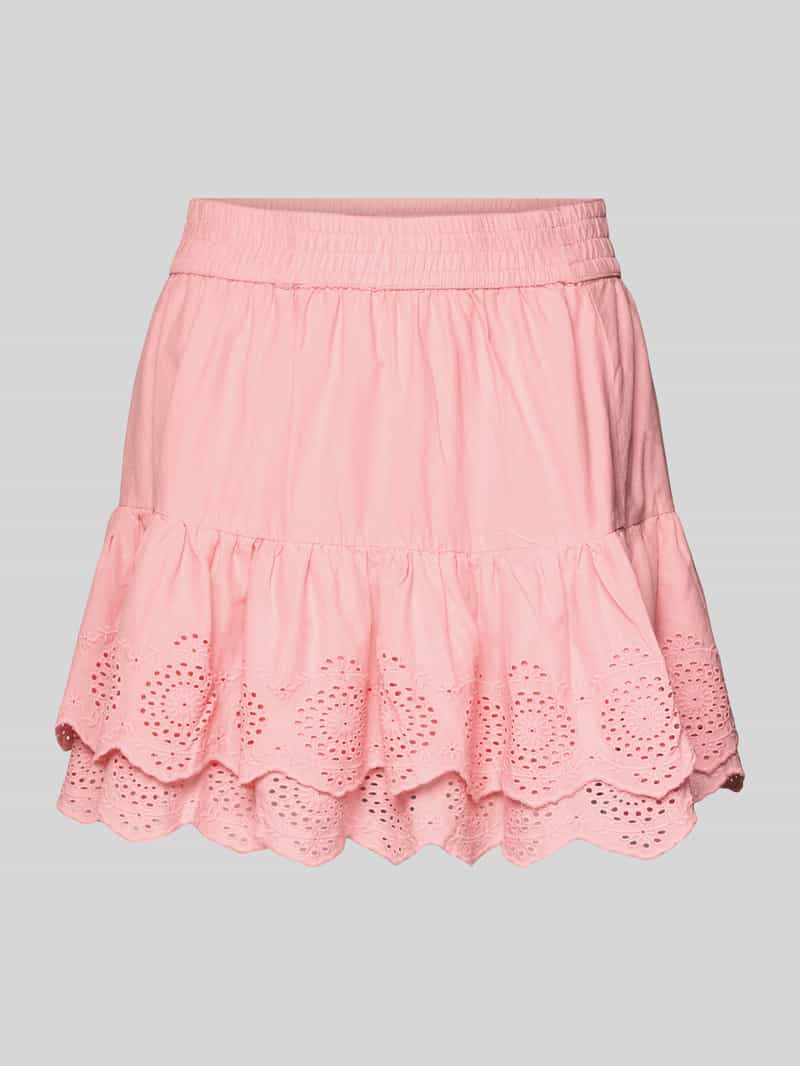 Spódnica mini z haftem angielskim i elastycznym pasem