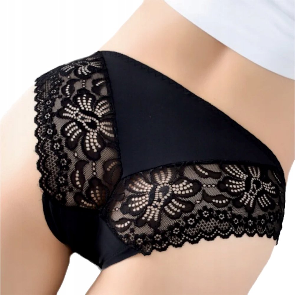 SEK SOWNE KORONKOWE MAJTKI DAMSKIE FIGI KORONKA LASEROWO CIĘTE KOLOR CZARNY ROZMIAR M/L