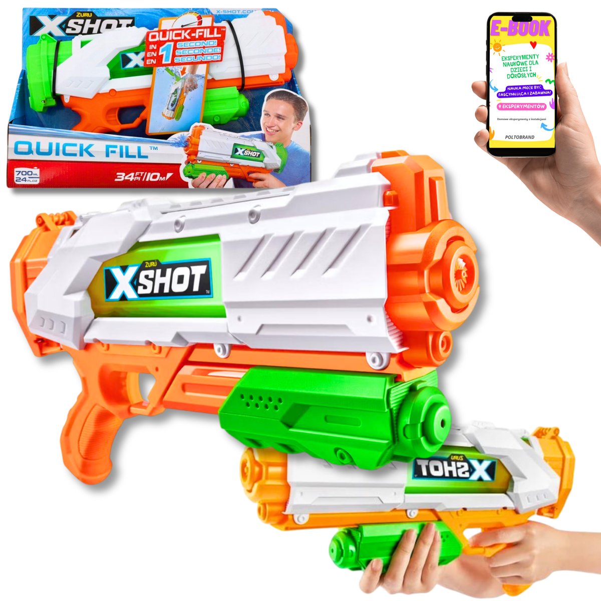 PISTOLET NA WODĘ DO WODY ZABAWKA WODNA KARABIN NA WODĘ ZURU PREZENT DLA DZIECKA + EBOOK