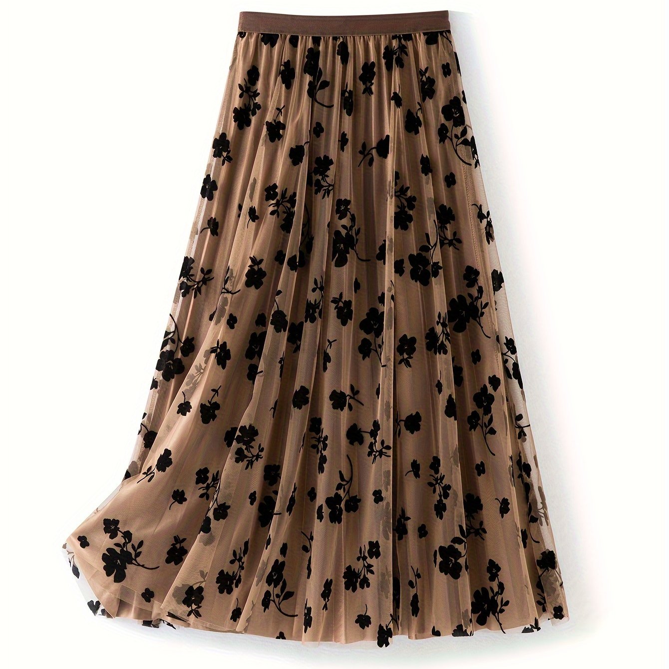 TEMU Spódnica maxi damska elegancka w kwiaty, dopasowana z rozszerzanym dołem - na okazje formalne/na imprezy/codzienne wyjścia, całoroczny stylowy