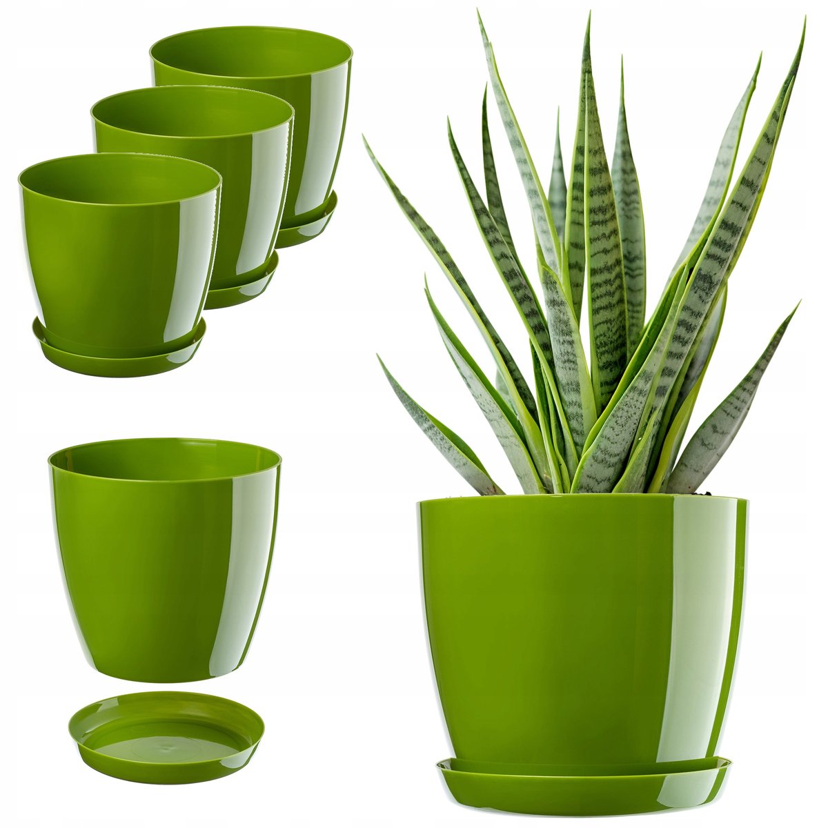 DONICZKA DONICA OSŁONKA 16cm KWIETNIK Z PODSTAWKĄ ZIELONA PLASTIKOWA 3szt