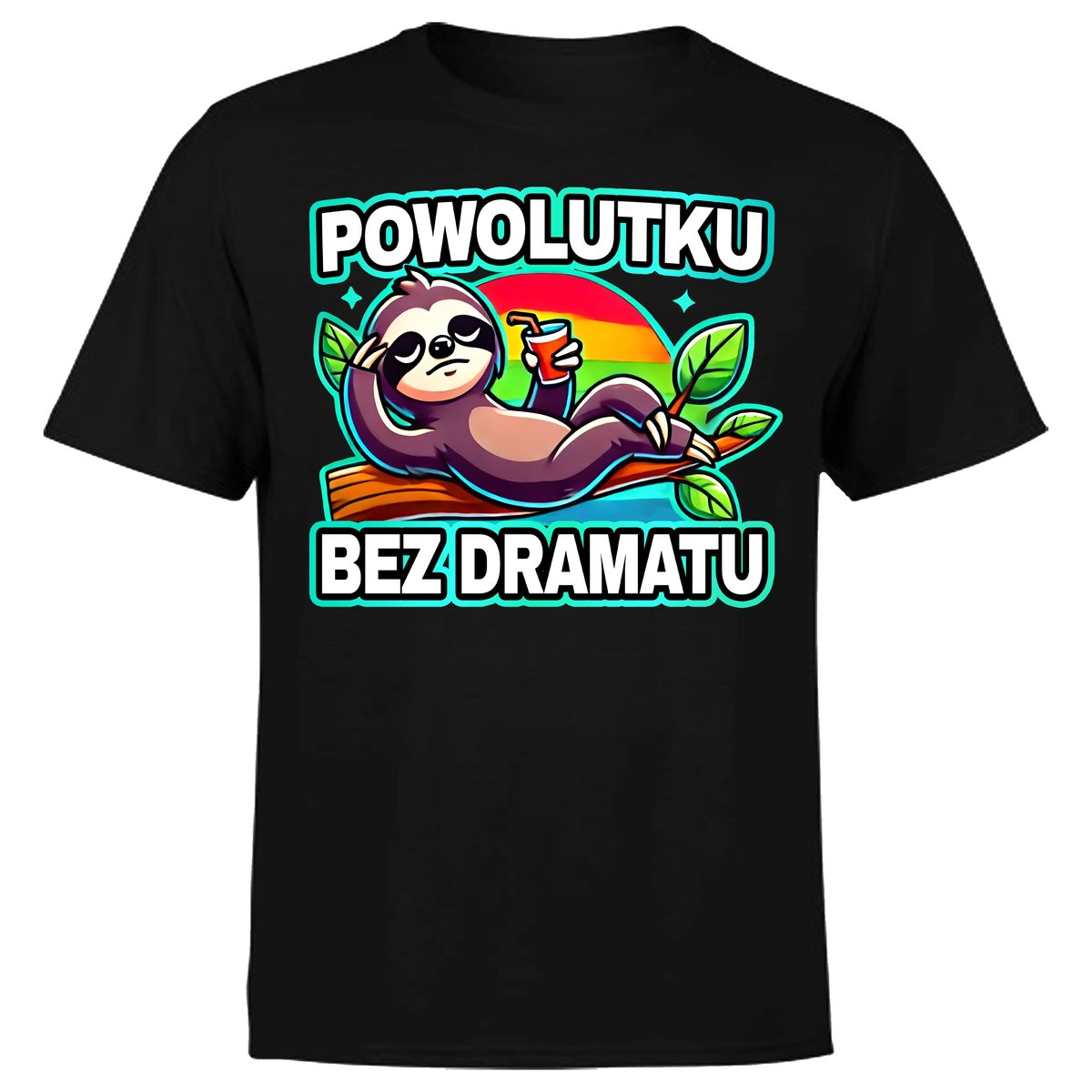 KOSZULKA MĘSKA Z NADRUKIEM LENIWIEC POWOLUTKU BEZ DRAMATU NAPIS PREZENT L