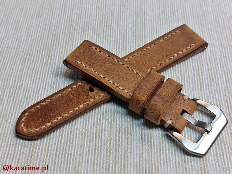 PASEK DO ZEGARKA DAMSKIEGO MĘSKIEGO DO SMARTWATCHA 22 MM BRĄZOWY (CAMEL) SZYTY RĘCZNIE NATURALNA SKÓRA
