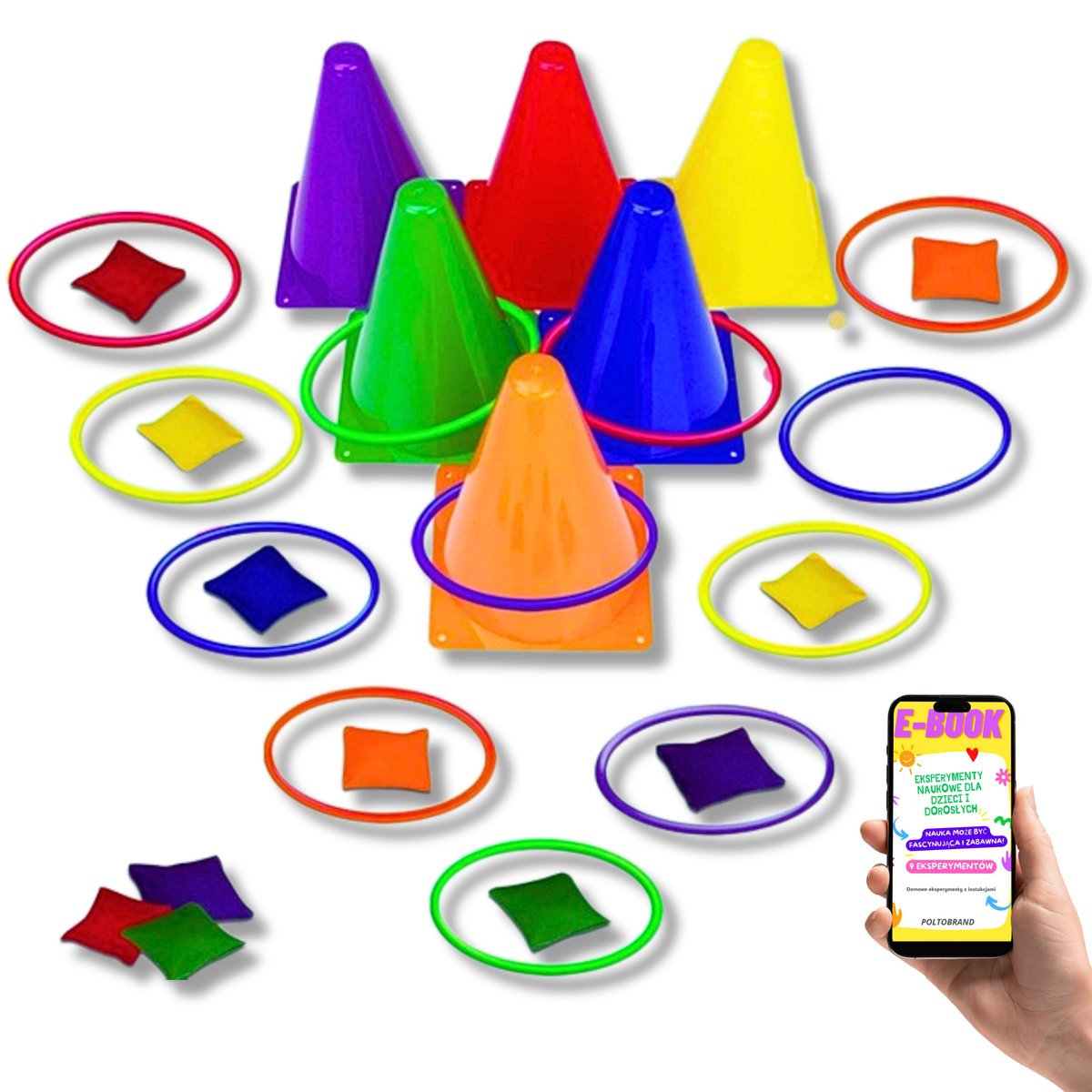 GRA ZRĘCZNOŚCIOWA TRAF OBRĘCZ Ringo Rzut Obręczą Do Celu Kolorowy Pachołki GRA DLA DZIECI + EBOOK