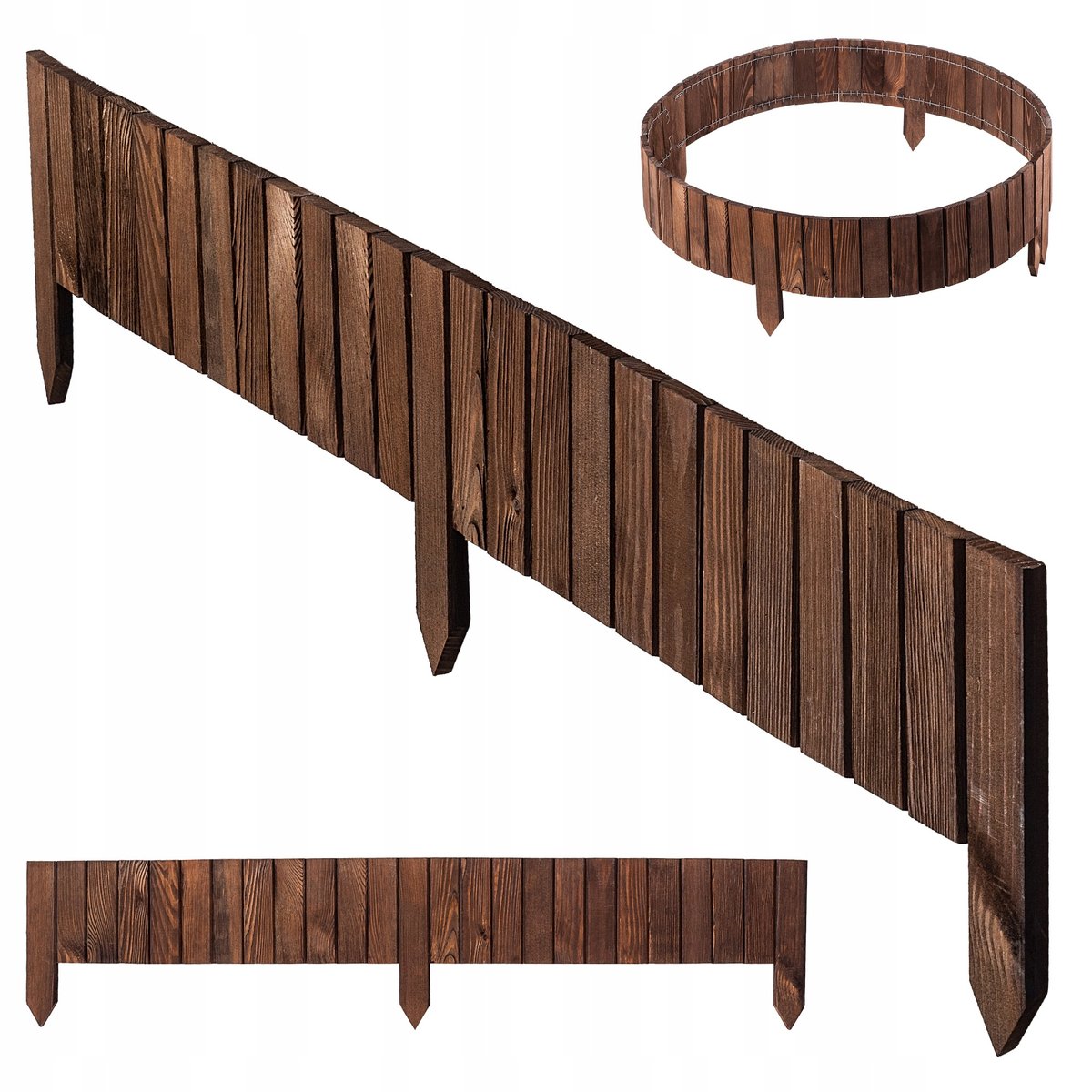 OBRZEŻE PALISADA OGRODOWA PŁOTEK DREWNIANY TRAWNIKOWY WBIJANY BRĄZ 15x116