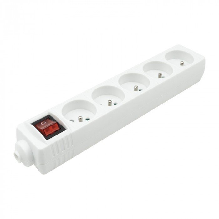 Listwa Na 5 Gniazd Do Przedłużacza Z Uziemieniem Włącznik Biała Ecolight M20564