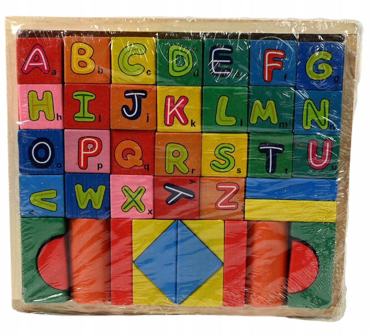 Klocki Drewniane Alfabet Układanka Edukacyjna Geometryczna 42 Elementy