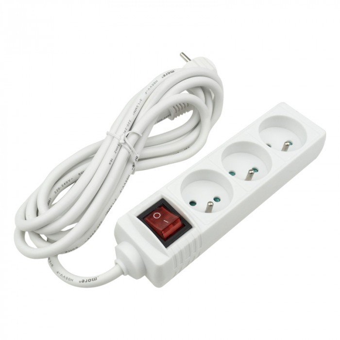 PRZEDŁUŻACZ ELEKTRYCZNY 3 GNIAZDA 3M LISTWA ZASILAJĄCA Z/U 3x1.5mm WYŁĄCZNIK BIAŁY Ecolight M20558