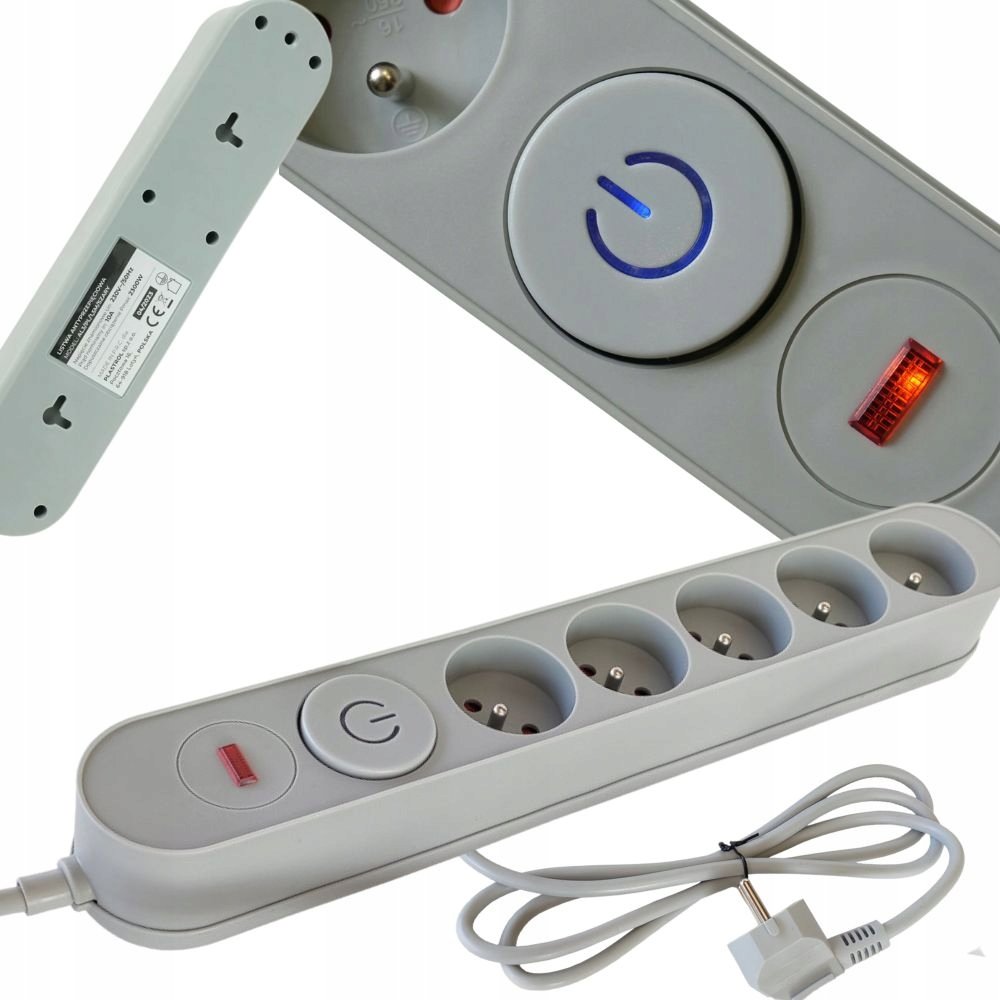 PRZEDŁUŻACZ kabel 3M 5 gniazd UZIEMIENIE listwa zasilająca z włącznikiem