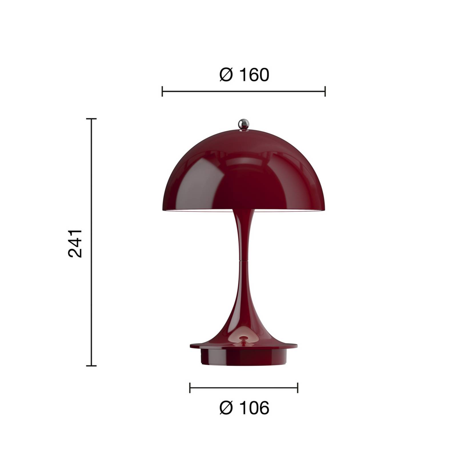 Louis Poulsen Panthella Portable 160 V3, nieprzezroczysty bordowy czerwony