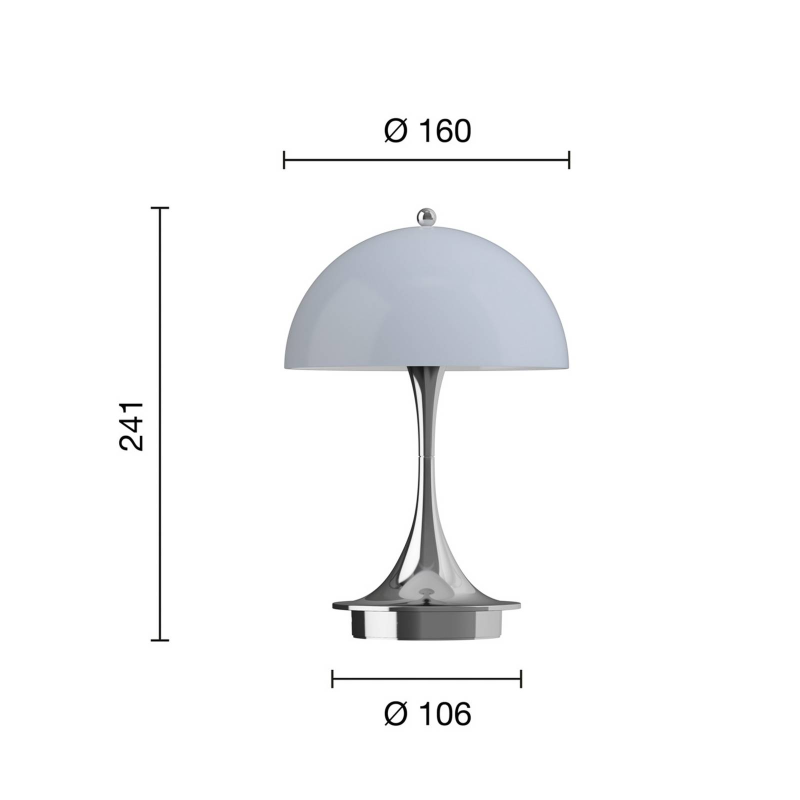 Louis Poulsen Panthella Portable 160 V3, opalowy chrom/niebiesko-szary