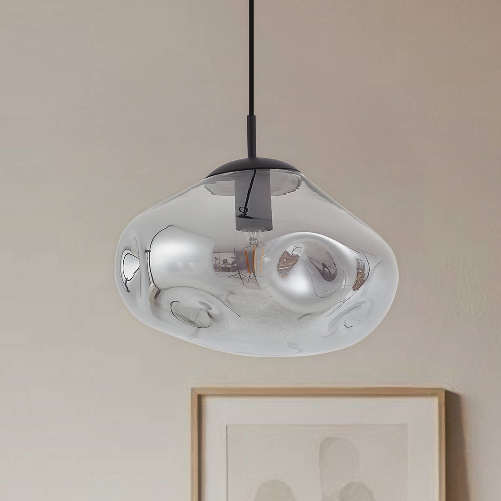 Lampa wisząca szklana Lelia Lindby, możliwość ściemniania, aluminiowy / szary / cynkowy, salon / jadalnia, szkło, design