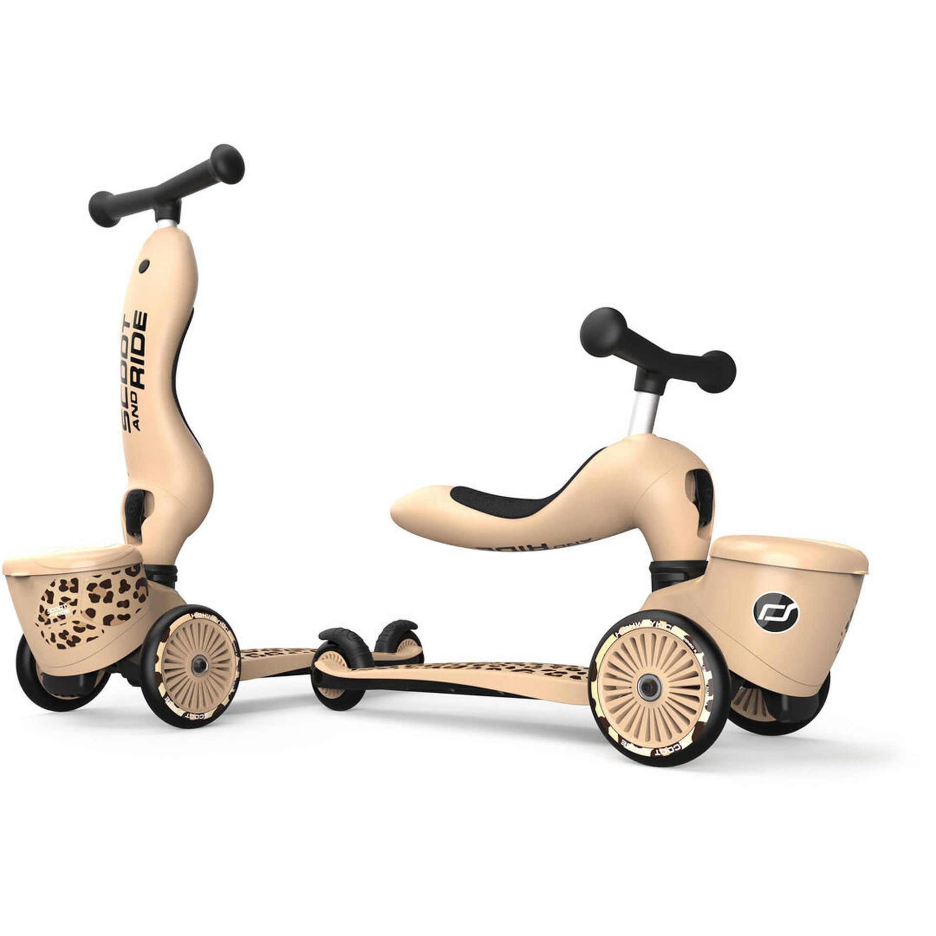 Highwaykick 1 Lifestyle 2w1 Jeździk i hulajnoga z zamykanym schowkiem 1-5 lat Leopard Scootandride