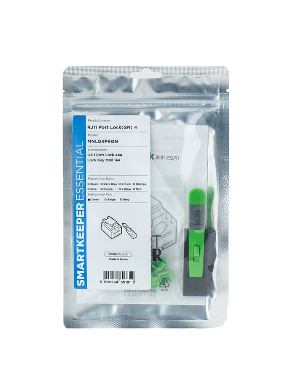 Smartkeeper MNL04PKGN bloker portów Blokada portu + klucz RJ-11 Zielony Plastik 1 szt.