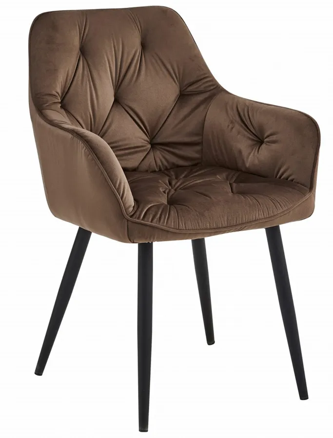 Stylowe brązowe krzesło pikowane na czarnych nóżkach P3-R28