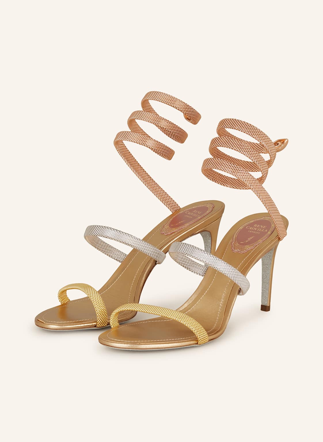 Rene Caovilla Sandały Na Obcasie gold