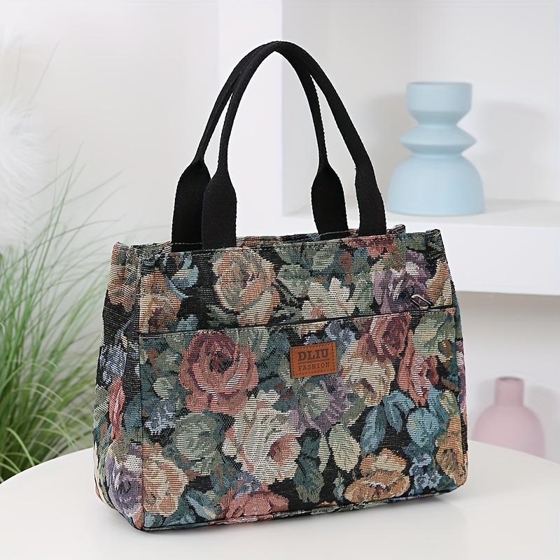 TEMU Torba Damska Tote Nowy Produkt, Gruba Dzianina Jacquard, Torba na Zakupy i Pracę, Retro Styl Etniczny, Duża Pojemność, Codzienna Użytkowość,