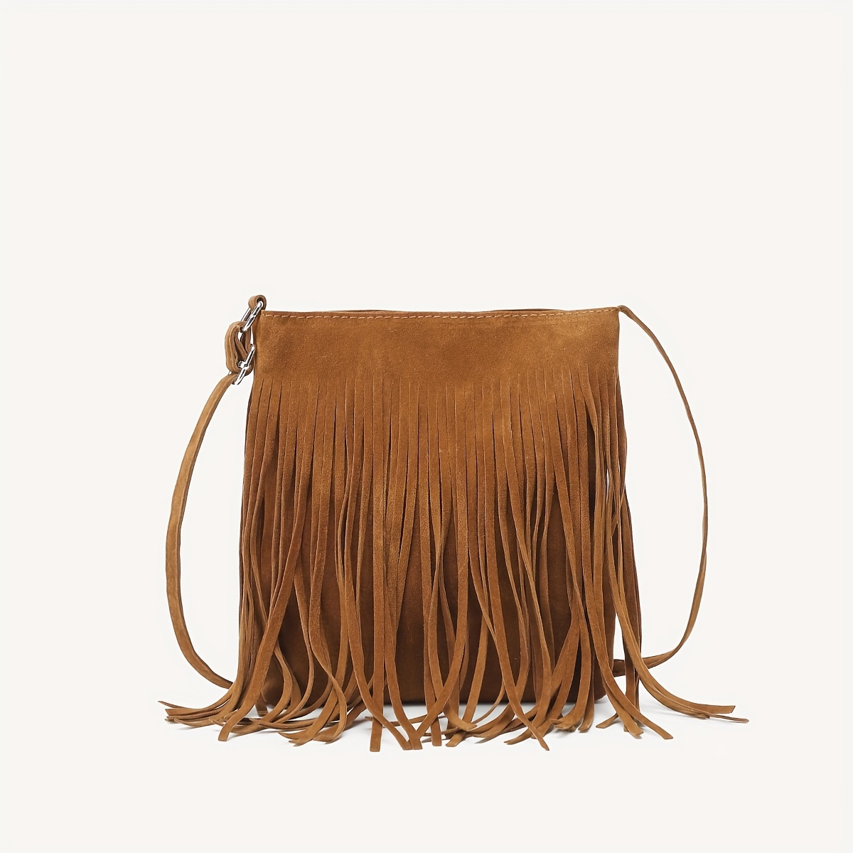 TEMU Torebka damska vintage z frędzlami na ramię, zamszowe sztuczne , bohemska torebka na ramię, regulowany pasek, zapięcie magnetyczne, jednolity ,