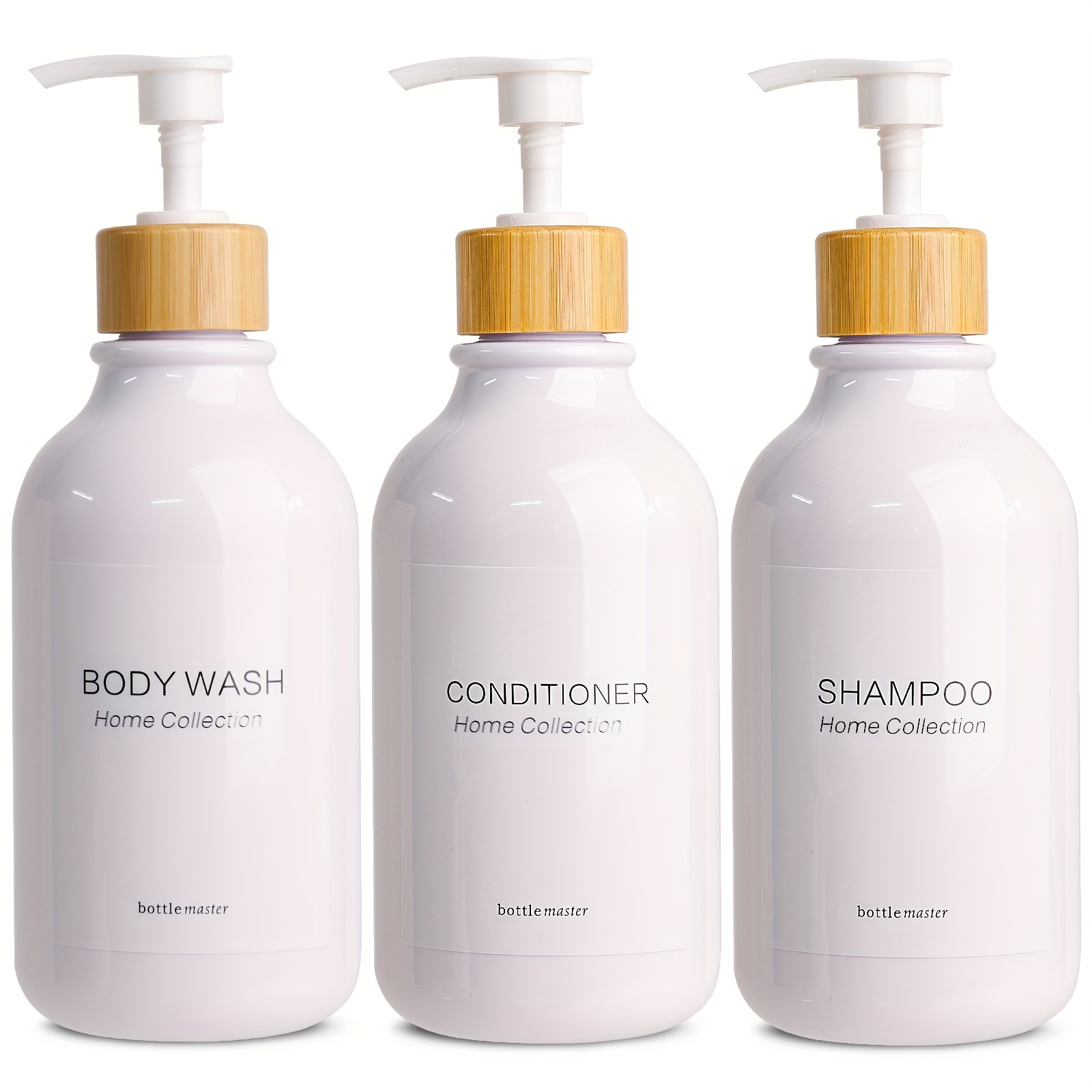 TEMU 3 szt. Butelki do Szamponu i Odżywki z Uchwytami Ściennymi - 16,9 oz, Bursztynowy Plastik, Bezalkoholowe, Przezroczyste Ciało & Białe Nakrętki,