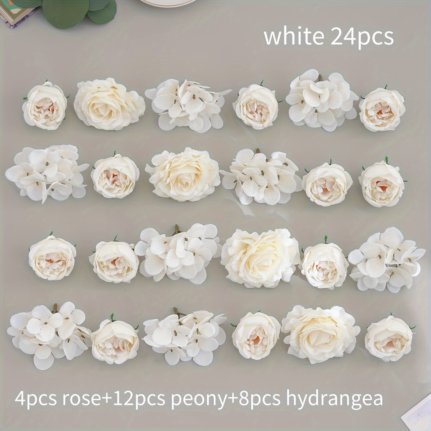 TEMU 12/24 szt., Sztuczne Kwiaty, Jedwabne Główki Kwiatów - Piwonia, Róża & Hortensja, Dekoracje Ślubne i Domowe DIY, Scrapbooking, Dekoracje na
