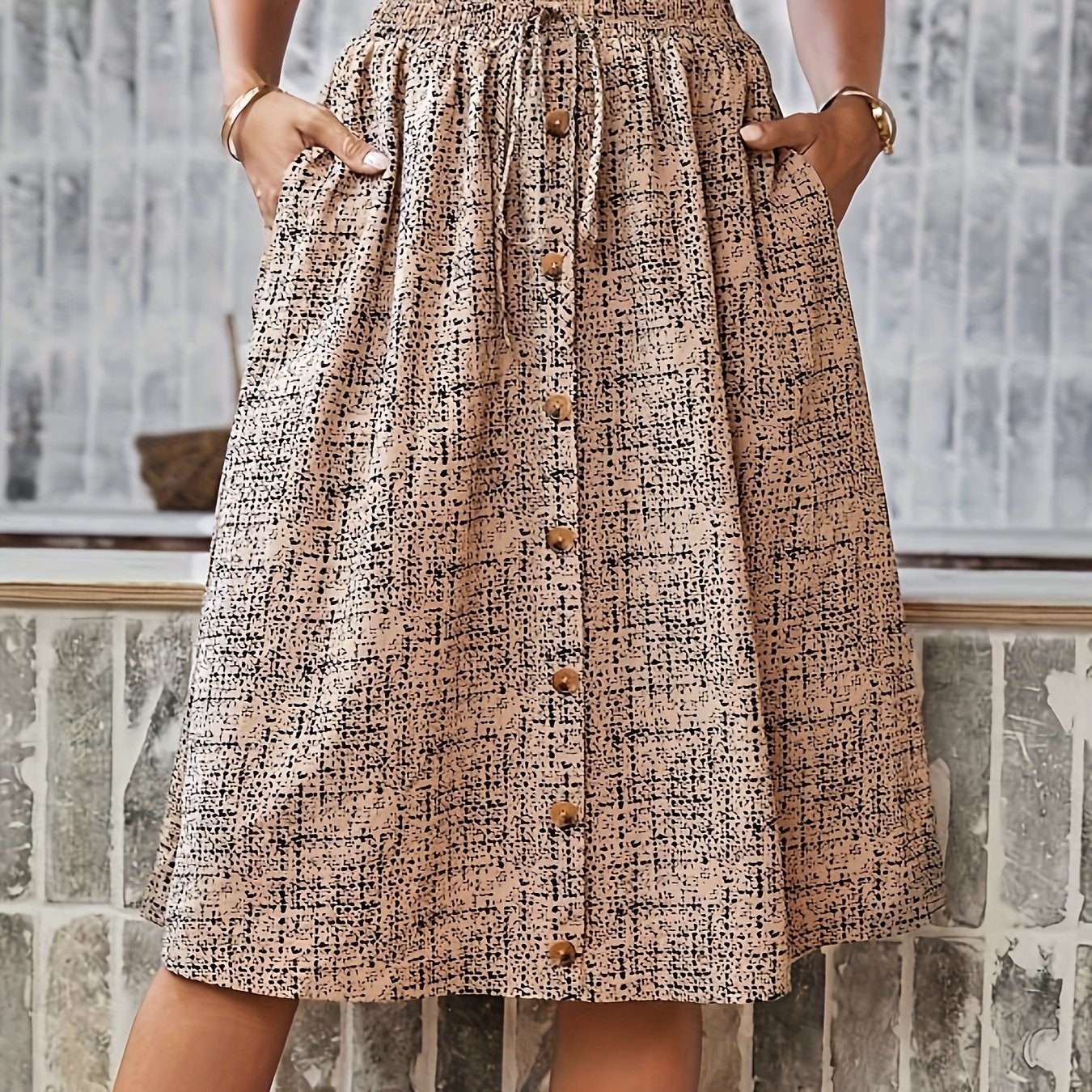 TEMU Europejska i Amerykańska Wiosenna, Letnia i Jesienna Elegancka Spódnica z Elastycznym Pasem i Pełnym Nadrukiem