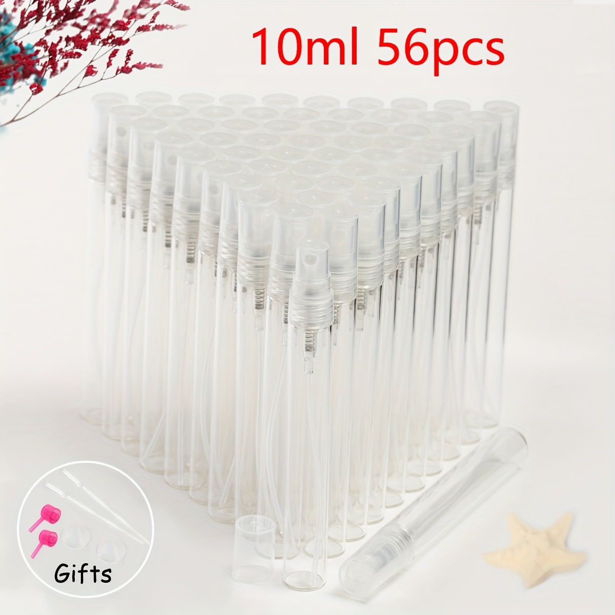 TEMU 56-pak mini szklanych butelek perfum, 2 ml/3 ml/5 ml/10 ml, wielokrotnego napełniania, rozpylacze, drobna mgiełka, atomizer z tworzywa