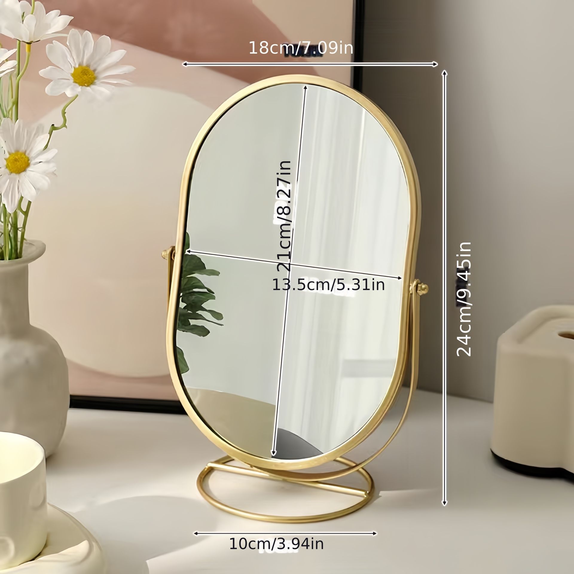 TEMU Eleganckie Lustro do Makijażu z Żelaznym Ramą DONGZHANGGUI - Obrotowe o 360°, Wysoka Rozdzielczość, Idealne do Sypialni i Toaletki